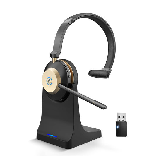 NOTESNEE V5.3 Wireless Headset with Mic for Work, 45Hrs Computer Headset with Microphone, Bluetooth Headphones with Noise Cancelling Mic, Charging Base, USB Dongle & Mute Button for PC, Skype, Zoom