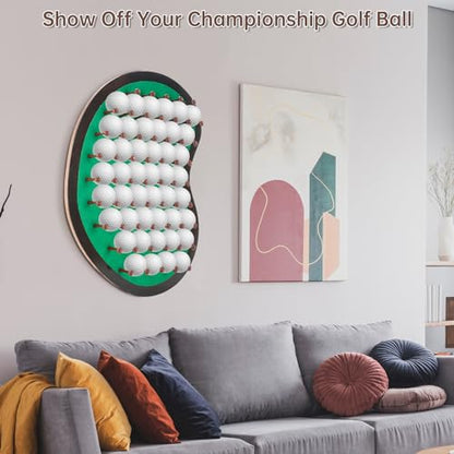 40 Golf Ball Collection Display Rack Cabinet Holder Case Wall Mount - Golf Gifts for The Golf Enthusiast - Golf Display Box Unique Putting Green Shape - Brown