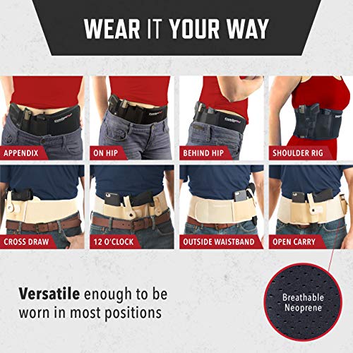 ComfortTac Gun Holsters for Every Day Carry - Ultimate Belly Band Pistol Holster for Men & Women, Belt Compatible with Smith and Wesson, Shield, Glock - Firearm Accessories, Black