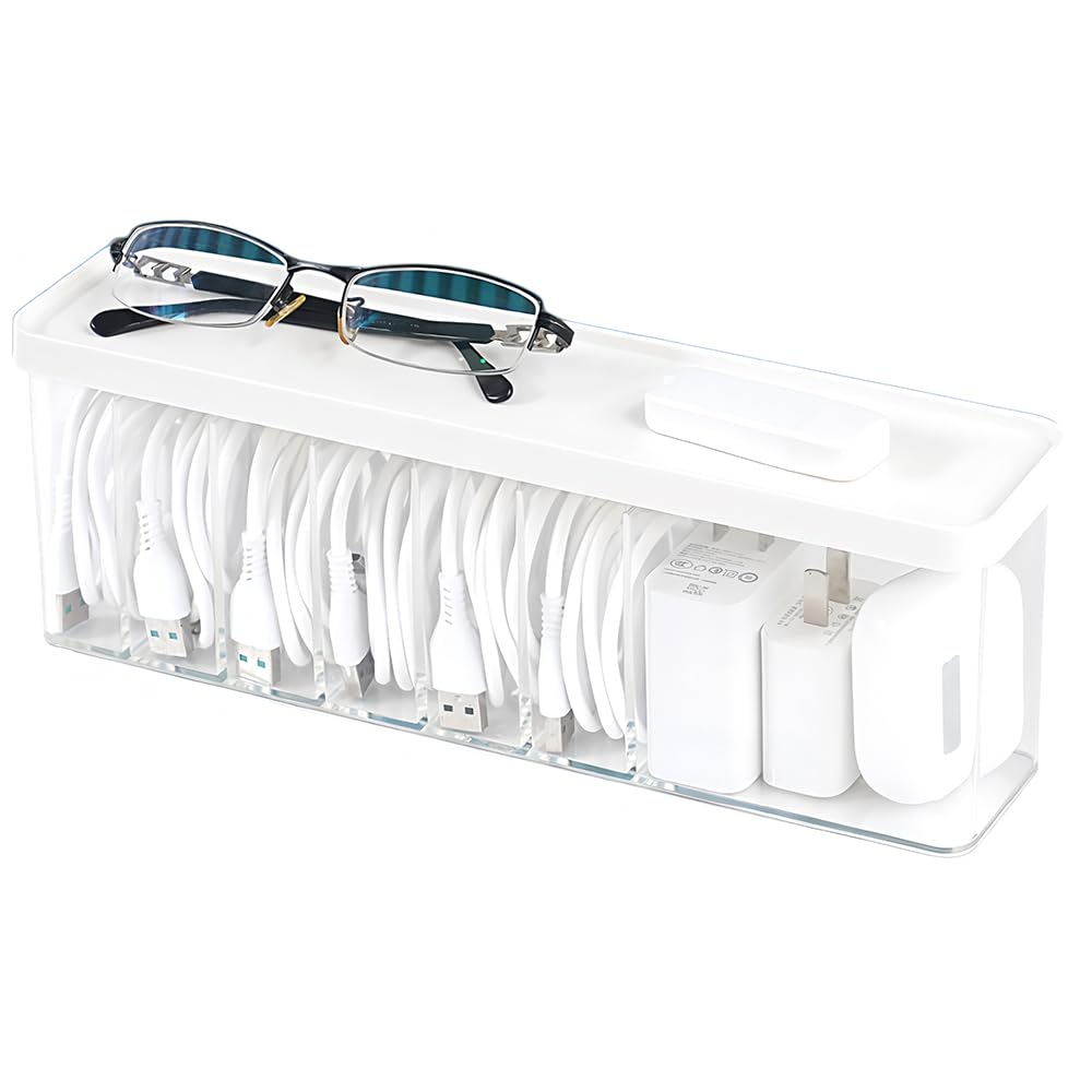 Nkocvew Charger Cable Cord Storage Organizer Box - 1 Pack With Lid - Easy Storage Without Cable Ties