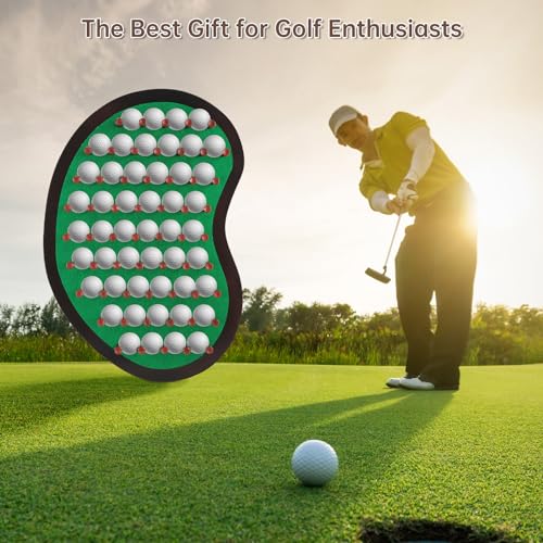 40 Golf Ball Collection Display Rack Cabinet Holder Case Wall Mount - Golf Gifts for The Golf Enthusiast - Golf Display Box Unique Putting Green Shape - Brown