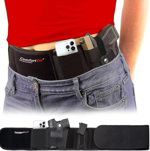 ComfortTac Gun Holsters for Every Day Carry - Ultimate Belly Band Pistol Holster for Men & Women, Belt Compatible with Smith and Wesson, Shield, Glock - Firearm Accessories, Black