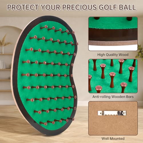 40 Golf Ball Collection Display Rack Cabinet Holder Case Wall Mount - Golf Gifts for The Golf Enthusiast - Golf Display Box Unique Putting Green Shape - Brown