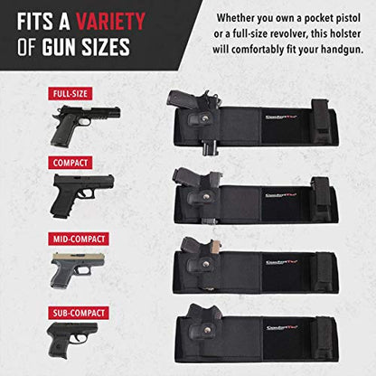 ComfortTac Gun Holsters for Every Day Carry - Ultimate Belly Band Pistol Holster for Men & Women, Belt Compatible with Smith and Wesson, Shield, Glock - Firearm Accessories, Black