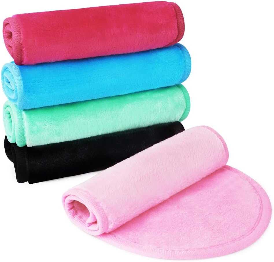 URAQT 5 Pack Face Cloths Make Up Remover Microfibre Face Wipes for Reusable Makeup Remover Cloth Washable Ultra Soft Facial Cleansing Wipe Cloths (Blue/Rose/Red Black/Pink/Green)