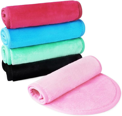 URAQT 5 Pack Face Cloths Make Up Remover Microfibre Face Wipes for Reusable Makeup Remover Cloth Washable Ultra Soft Facial Cleansing Wipe Cloths (Blue/Rose/Red Black/Pink/Green)