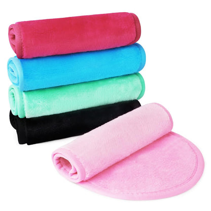 URAQT 5 Pack Face Cloths Make Up Remover Microfibre Face Wipes for Reusable Makeup Remover Cloth Washable Ultra Soft Facial Cleansing Wipe Cloths (Blue/Rose/Red Black/Pink/Green)
