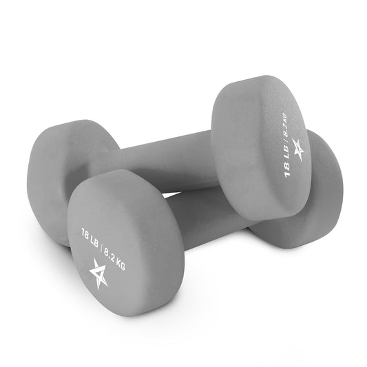 Yes4All Non-Slip, Hexagon Neoprene Dumbbells – 18lbs Neoprene Dumbbell Set for Muscle Toning, Strength Building, Weight Loss (Gray - Pair)