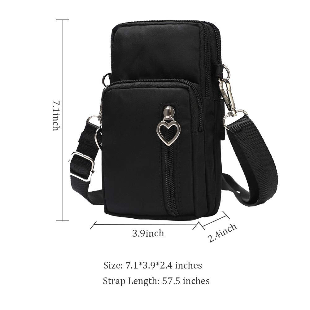 Outdoor Sweat-Proof Running Armbag Cross-Body Shoulder Casual Wallet Purse Crossbody Bag Gym Fitness Cell Phone Key Holder for iPhone 13 12 Pro Max Xs Max/Xr,Galaxy Note 10, P30 Pro,Black