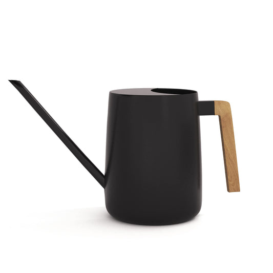 35 Ounce Metal Small Indoor Watering Can with Long Spout & Real Wood Handle for House Plants, Succulents, Cacti & Seedlings - Black Long Spout Watering Can Indoor Plants - Gentle Flow & No Spills