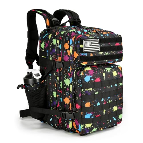 Lovelinks21 45L Tactical Assault Backpack 3 day assault pack with Molle Waterproof backpack Rucksack for Tactical Backpacks (Fluorescent tie dye)