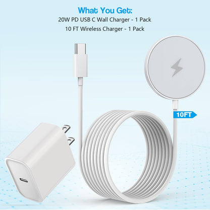 10FT Magnetic Wireless Charger,15W Fast Apple Mag-Safe Charger for iPhone 16/15 PD with USB C Apple Fast Charging Block 10 Foot Quick Charge for iPhone 16/16 Pro/Pro Max/15/14/13/12/11/AirPods 3/2/Pro