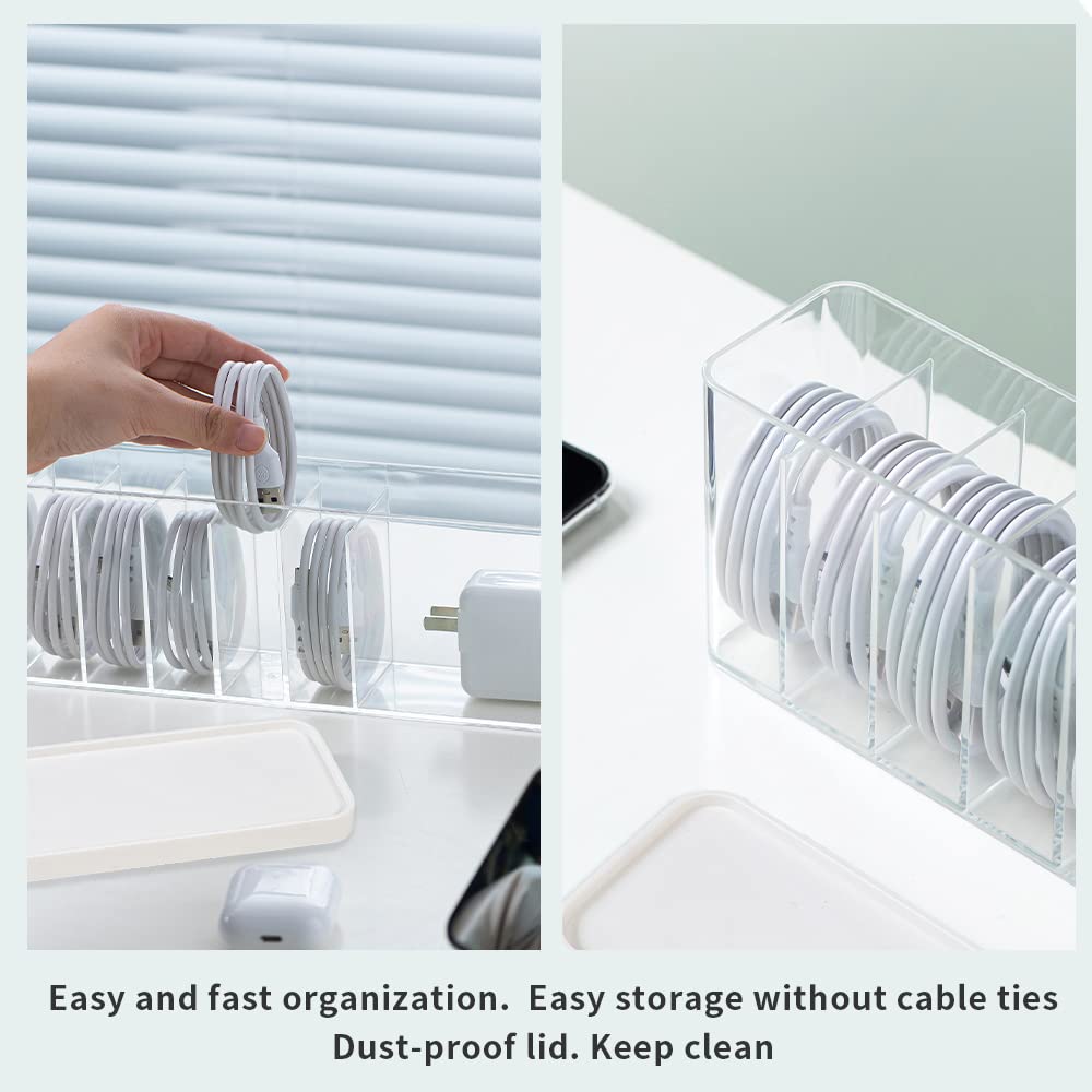 Nkocvew Charger Cable Cord Storage Organizer Box - 1 Pack With Lid - Easy Storage Without Cable Ties