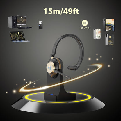 NOTESNEE V5.3 Wireless Headset with Mic for Work, 45Hrs Computer Headset with Microphone, Bluetooth Headphones with Noise Cancelling Mic, Charging Base, USB Dongle & Mute Button for PC, Skype, Zoom