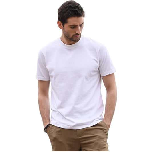100% Cotton Men's White Plain Short Sleeve Crew Neck T-Shirt, Regular Fit Casual T Shirt Tops, Basic Tees, Tshirt