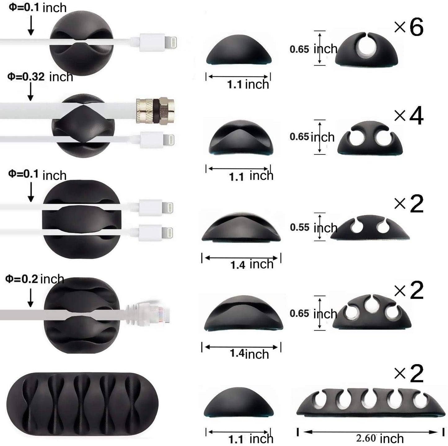 OHill 16-Pack Black Cord Organizer - Adhesive Cable Clips Holder for Desk, Wall, Car - Wire Management Clips for iPhone Charger, USB, Computer Cables -Cord Keepers with Strong Sticky Backing
