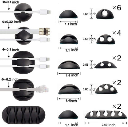 OHill 16-Pack Black Cord Organizer - Adhesive Cable Clips Holder for Desk, Wall, Car - Wire Management Clips for iPhone Charger, USB, Computer Cables -Cord Keepers with Strong Sticky Backing
