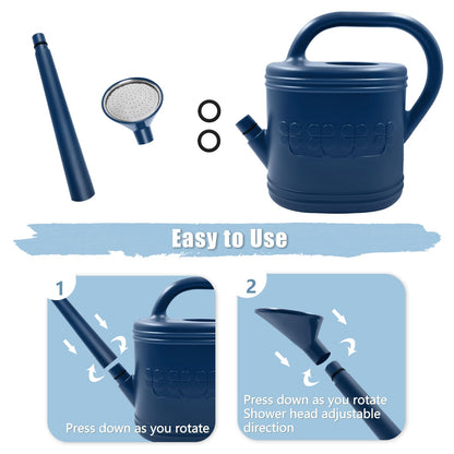 2 Gallon Watering Can, Outdoor Watering Can for Plants, Garden Water Can with Removable Long Spout and Stainless Steel Sprinkler Head, Large Water Can for Greenhouse Flowers Plants (Dark Blue)