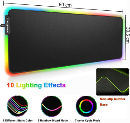 Wireless Gaming Keyboard and Mouse Combo,3 in 1 Rainbow LED Rechargeable Keyboard Mouse with 3800mAh Battery Metal Panel,10 Colors RGB Gaming Mouse Pad (32.5x12x0.15 inch),7 Colors Mute Gaming Mouse