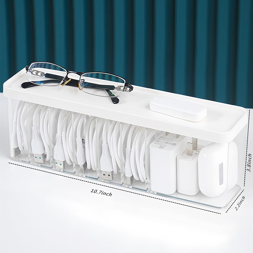 Nkocvew Charger Cable Cord Storage Organizer Box - 1 Pack With Lid - Easy Storage Without Cable Ties