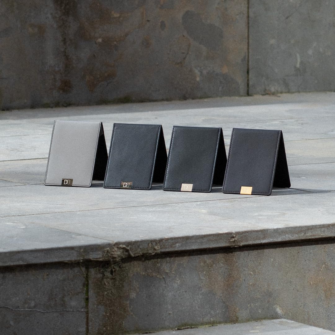 DUN Slim Minimalist Bifold Wallet with Coin Pocket, Luxury Genuine Leather, Holds up to 4 Cards & 10 Bills, Handmade in Europe - Black & Silver