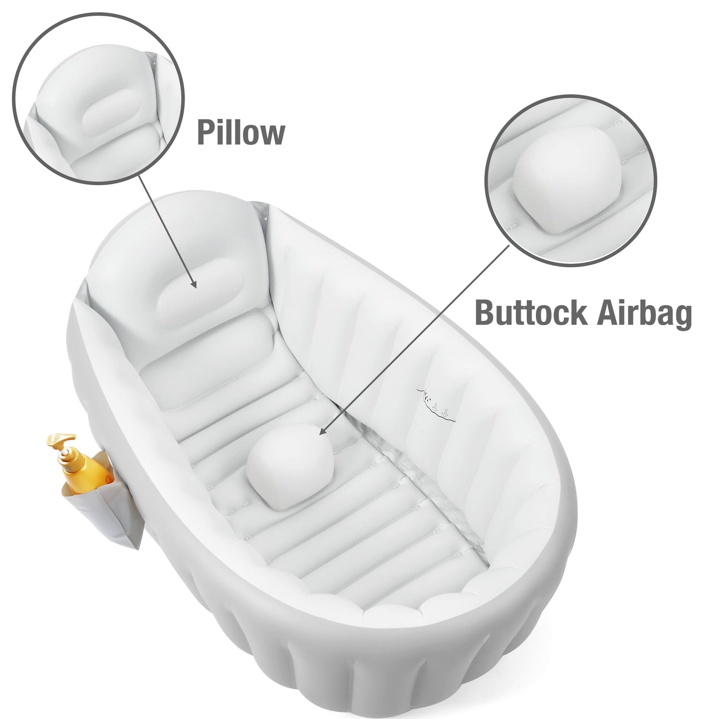PandaEar Inflatable Baby Bathtub Toddler Tub for Shower, Collapsible Portable Bathtub for Kids, Baby Bath Tub 6-12 Months, Travel Baby Bathtub, Blow Up Tub for Baby with Air Pump