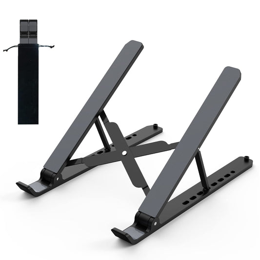Tonmom Laptop Stand for Desk, Adjustable Laptop Riser ABS+Silicone Foldable Portable Notebook Holder, Ventilated Cooling Notebook Mount Computer Stand for 10-15.6” Laptops,Tablets-Black