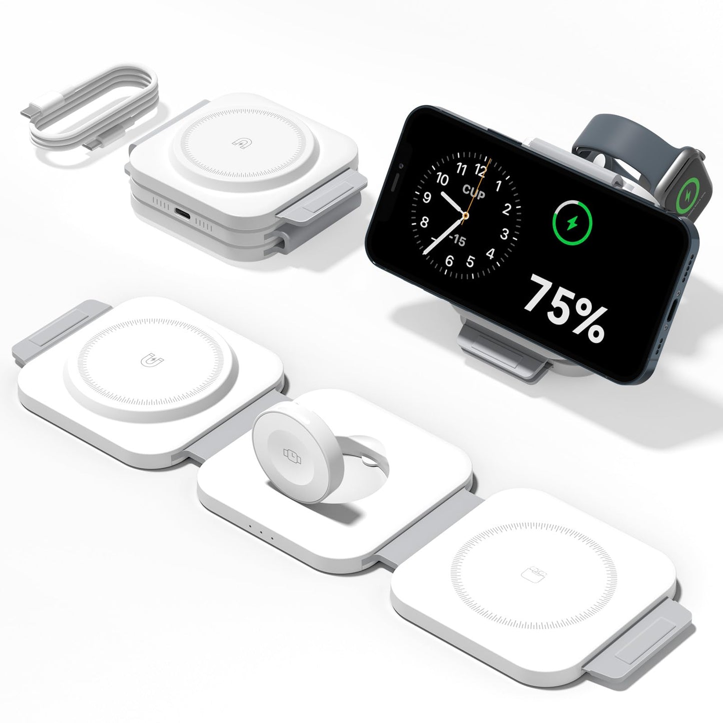 3 in 1 Charging Station for Apple Multiple Devices, Foldable Magnetic Fast Wireless Charger Dock, Travel Charging Pad for iPhone 16 15 14 13 12 Pro Max Plus Apple Watch Series & AirPods 4/3/2/Pro