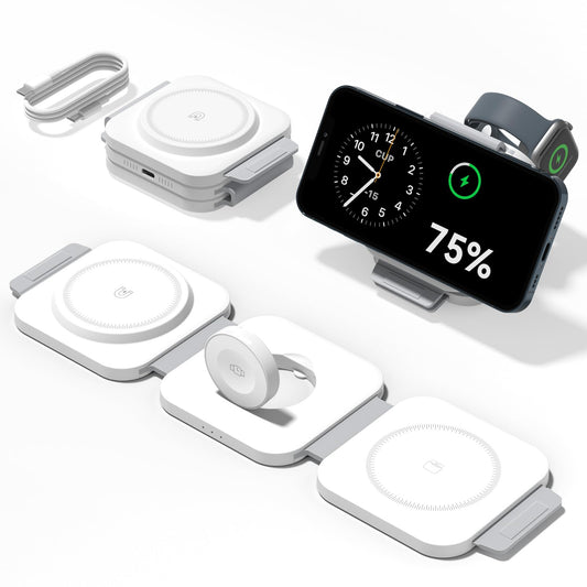 3 in 1 Charging Station for Apple Multiple Devices, Foldable Magnetic Fast Wireless Charger Dock, Travel Charging Pad for iPhone 16 15 14 13 12 Pro Max Plus Apple Watch Series & AirPods 4/3/2/Pro