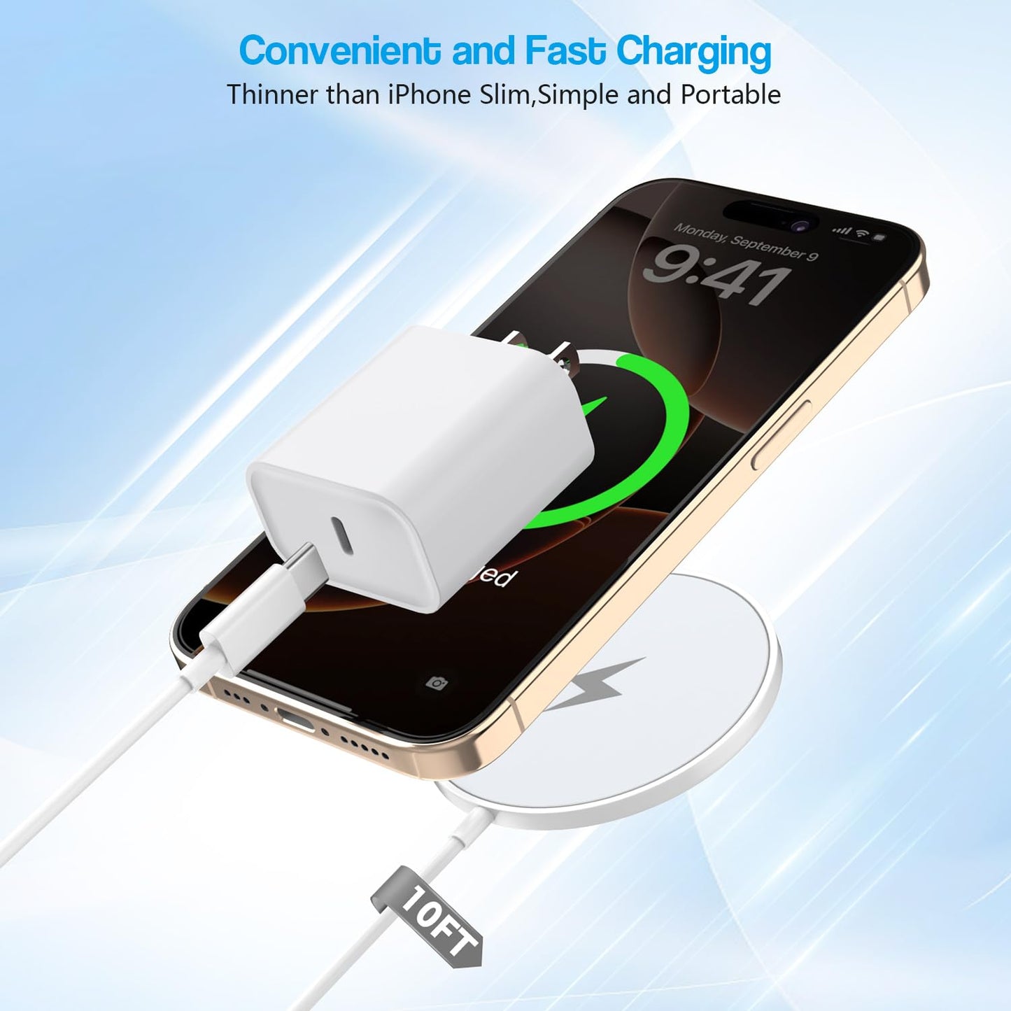 10FT Magnetic Wireless Charger,15W Fast Apple Mag-Safe Charger for iPhone 16/15 PD with USB C Apple Fast Charging Block 10 Foot Quick Charge for iPhone 16/16 Pro/Pro Max/15/14/13/12/11/AirPods 3/2/Pro