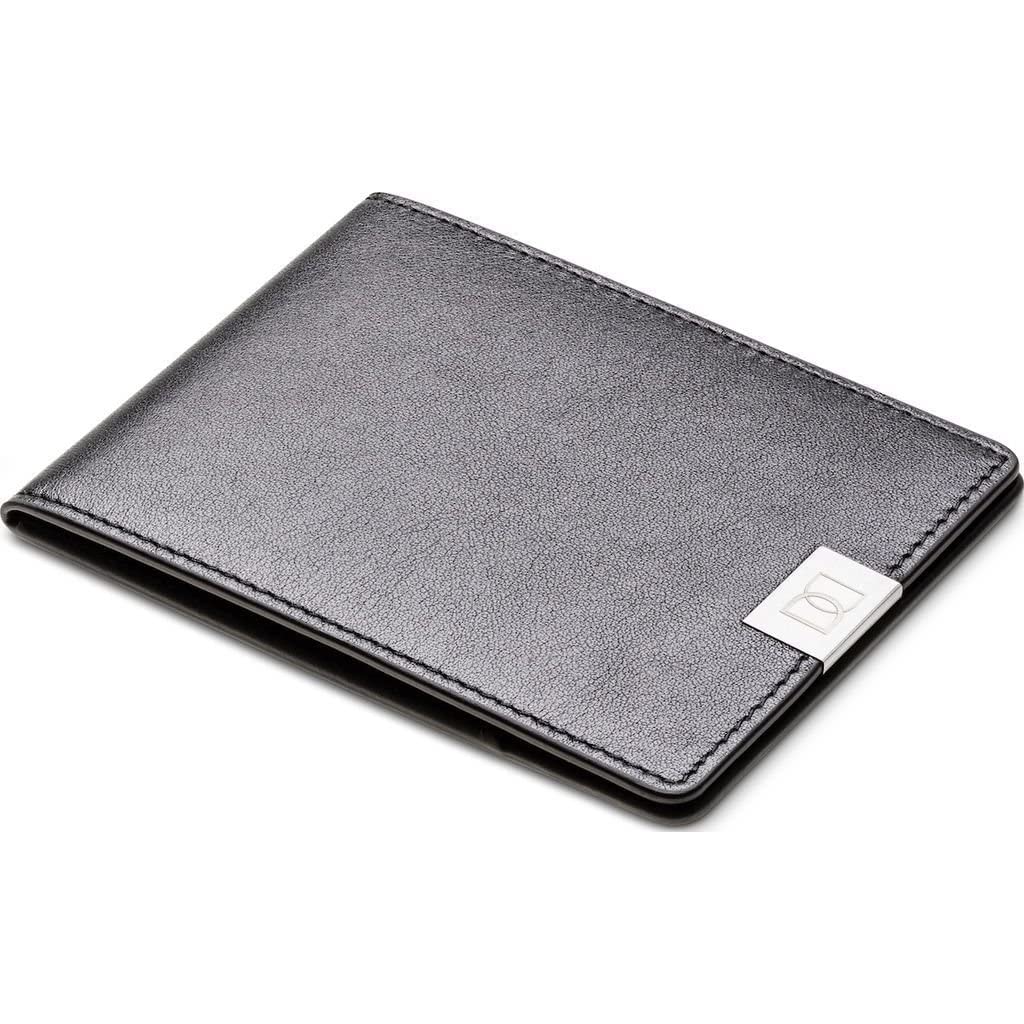 DUN Slim Minimalist Bifold Wallet with Coin Pocket, Luxury Genuine Leather, Holds up to 4 Cards & 10 Bills, Handmade in Europe - Black & Silver