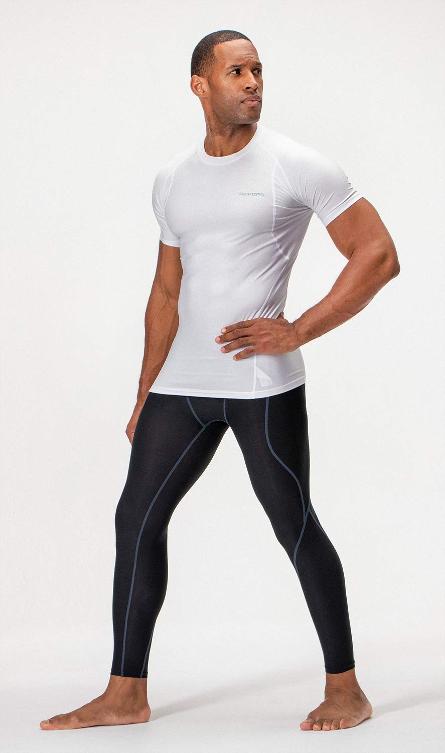 DEVOPS 3 Pack Men's Cool Dry Short Sleeve Compression Shirts, Sports Baselayer T-Shirts Tops, Athletic Workout Shirt (Large, White/White/White)