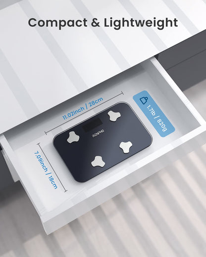 RENPHO Travel Scale for Body Weight, Mini Bathroom Scale for Body Fat, Portable Weight Scale for Traveling with Storage Case, 13 Body Composition Analyzer with App, 400 lbs, Elis Go, 11.02" x 7.09"
