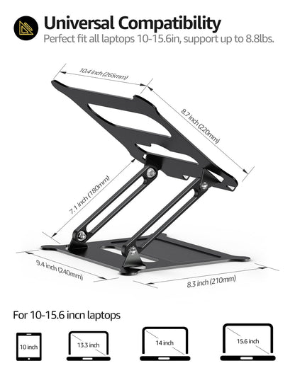 Urmust Laptop Notebook Stand Holder Adjustable Laptop Stand Portable Computer Riser Compatible with MacBook Air Pro HP Dell XPS Lenovo All Laptops 10-15.6"(Black)
