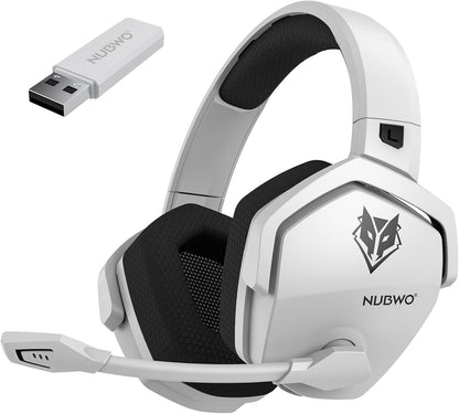 NUBWO G06 Dual Wireless Gaming Headset with Microphone for PS5, PS4, PC - 23ms Low Latency Audio - 100-Hour of Playtime - 50mm Drivers (White-Black)