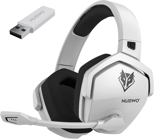 NUBWO G06 Dual Wireless Gaming Headset with Microphone for PS5, PS4, PC - 23ms Low Latency Audio - 100-Hour of Playtime - 50mm Drivers (White-Black)