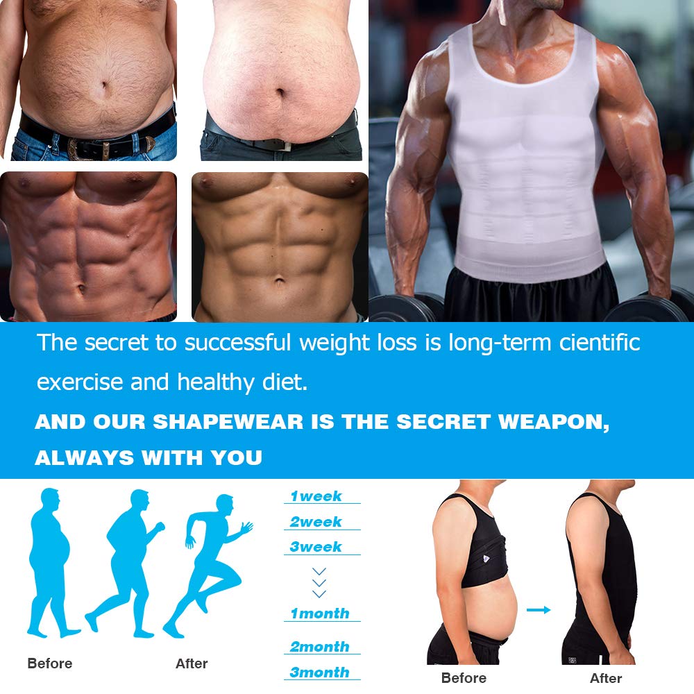KOCLES Men's Compression Tank Top Slimming Body Shaper Vest Shirts Abs Abdomen Slim Undershirts Gym Weight Loss Workout Clothing (Black, Large)