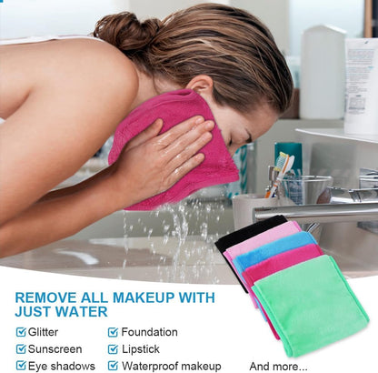 URAQT 5 Pack Face Cloths Make Up Remover Microfibre Face Wipes for Reusable Makeup Remover Cloth Washable Ultra Soft Facial Cleansing Wipe Cloths (Blue/Rose/Red Black/Pink/Green)