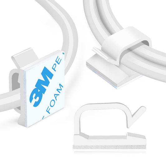120 Pcs XHF Adhesive Cable Wire Clips White, Cable Staples Outdoor Cable Management Wire Organizer Cord Holder for Under Desk, Car, Wall, TV PC Ethernet Cable