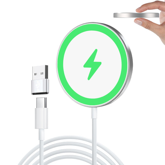 15W Wireless Charging Pad for Magsafe Charger, HYDGYC Magnetic Wireless Charger for iPhone 16 Pro Max/16 Pro/16 Plus/16/15/15 Pro/15 Plus/15 Pro Max, 14/13/12&AirPods (silver-5ft Cable)