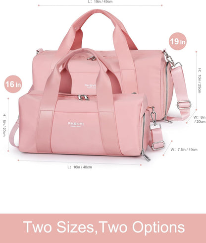 PHSYNI Compact Sports Gym Bag for Women Girls, Cute Mini Duffle Bag with Wet Pocket & Shoes Compartment, Personal Item Travel Workout Bag, 16"-Small, Pink
