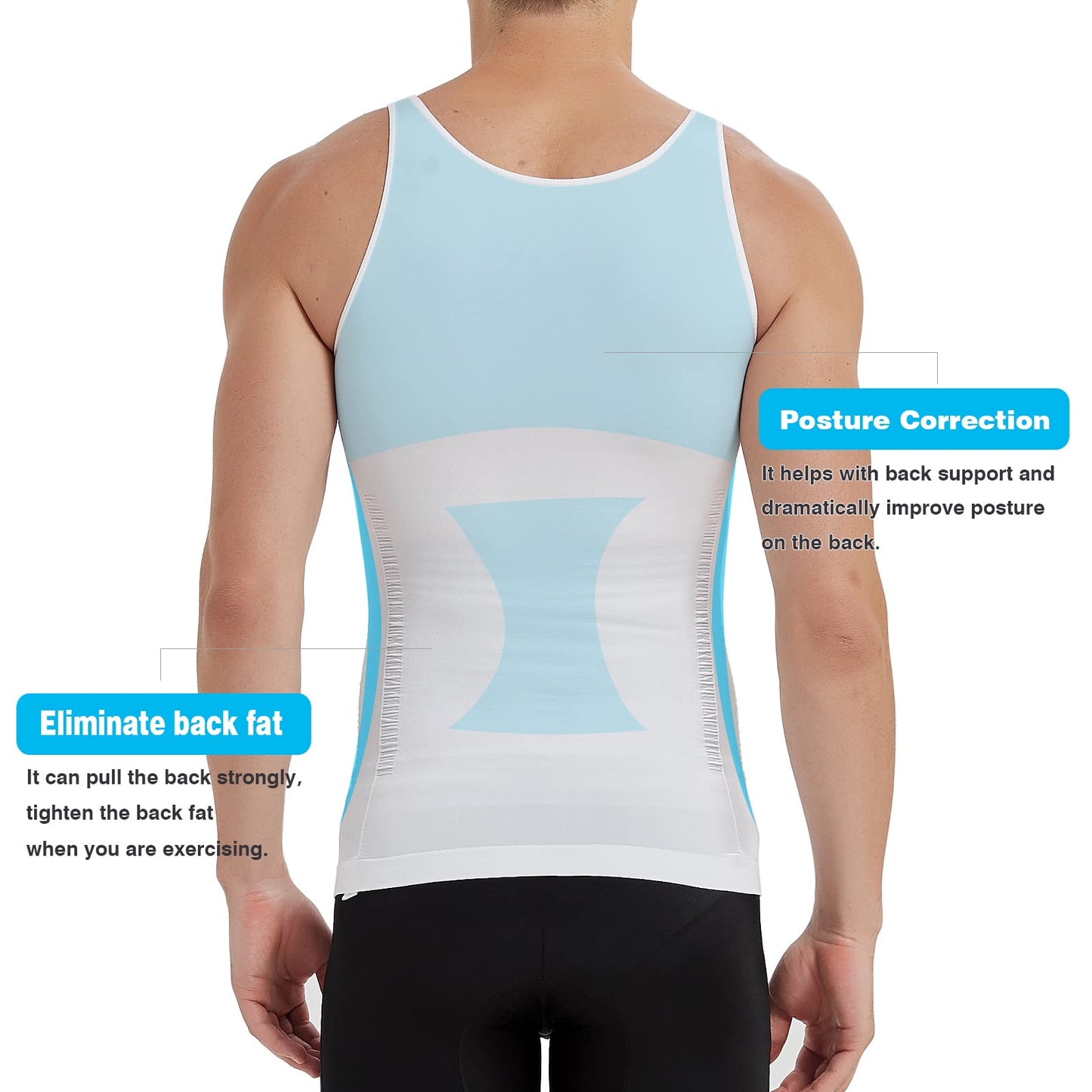 KOCLES Mens Athletic Compression Shirt Slimming Body Shaper Tank Top Abs Abdomen Slim Vest Undershirt (White, Large)