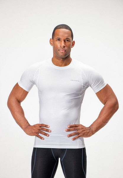 DEVOPS 3 Pack Men's Cool Dry Short Sleeve Compression Shirts, Sports Baselayer T-Shirts Tops, Athletic Workout Shirt (Large, White/White/White)