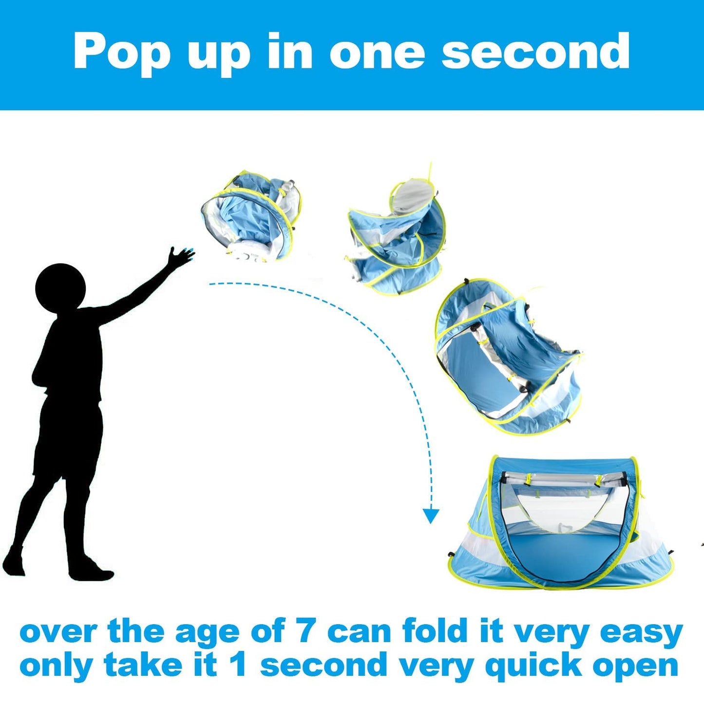 porayhut Portable Pop Up Kids Beach Tent with Mat UPF 50+ Sun Shelter for Mosquito Net,Large Sunshade Kids Travel Tent with Mat and 2 Stakes