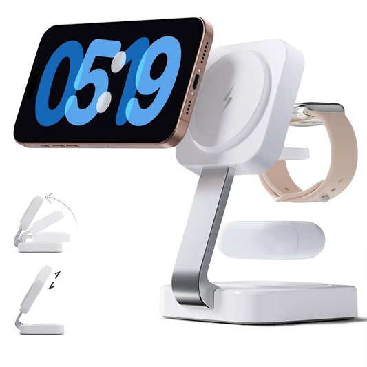 2025 Traveling Wireless Mag-safe Fast Charging Station,Magnetic 3 in 1 Charger with Light for iPhone 16 15 14 13 12 Pro Max Plus,Apple Watch Series & Air pods 4 3 2 Pro-Gifts for Wife & Husband(White)