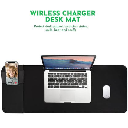 Wireless Charging Mouse Pad with Phone Holder Gaming Mousepad Desk Mat 15W Qi Fast Charging Pad Ultra-Smooth Surface Non-Slip Extended Premium Black Computer Keyboard Mat for MacBook PC Laptop