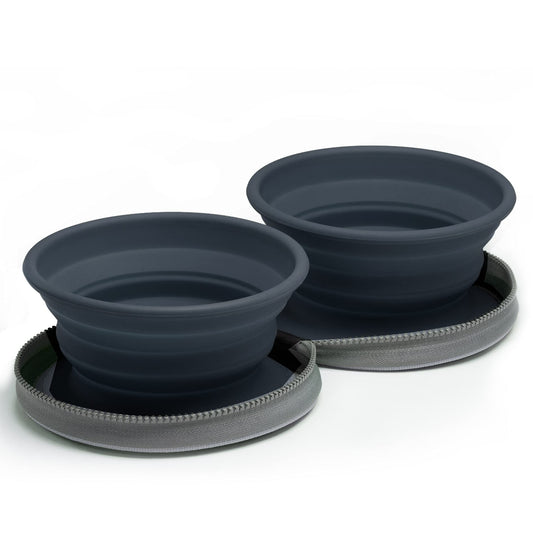 2 x Grey Large Collapsible Dog Bowls for Travel - Collapsible Dog Water Bowl with Case