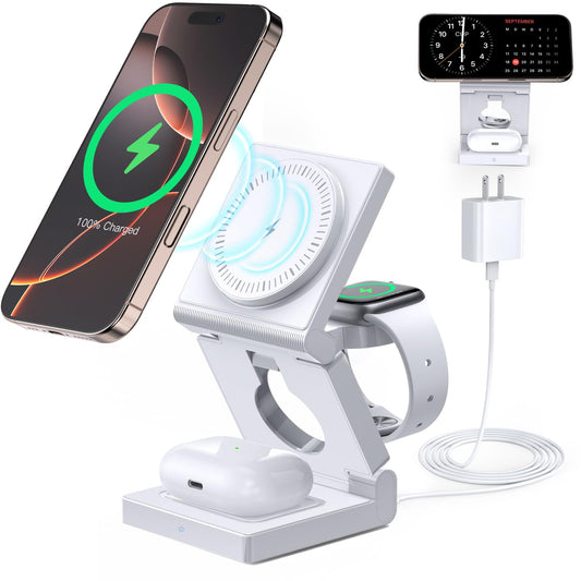 3 in 1 Wireless Charging Station for Apple Multple Devices - Foldable Magnetic Wireless Charger Dock -Travel 18W Charging Pad for iPhone 16 15 14 13 12 Pro/Pro Max/Plus/Watch & Airpods All Series