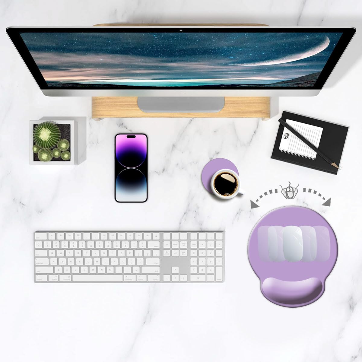 DOOKE Ergonomic Mouse Pad with Wrist Support, Cute Wrist Pad with Non-Slip Rubber Base for Computer, Laptop, Home Office Gaming, Working, Easy Typing & Pain Relief,Clove Purple