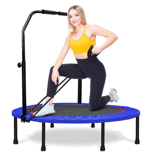 Mini Trampoline for Adults Fitness, Indoor Exercise Trampoline for Kids, Adults Indoor/Garden Workout, Fitness Rebounder with Stretch Bands